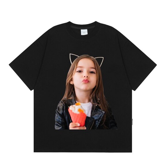 Black Short-Sleeved T-Shirt For Little Girls With Acme De La Vie Print - Picture 1 of 5